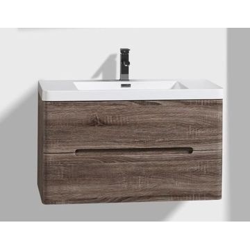 Venice 900 Wall-Hung Vanity Unit Double Drawer & Basin Combo with Overflow 900x480x550mm Silver Oak Full Cabinet