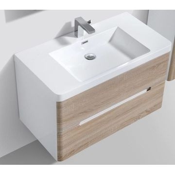Venice 900 Wall-Hung Vanity Unit Double Drawer & Basin Combo with Overflow 900x480x550mm White Oak ColorMix