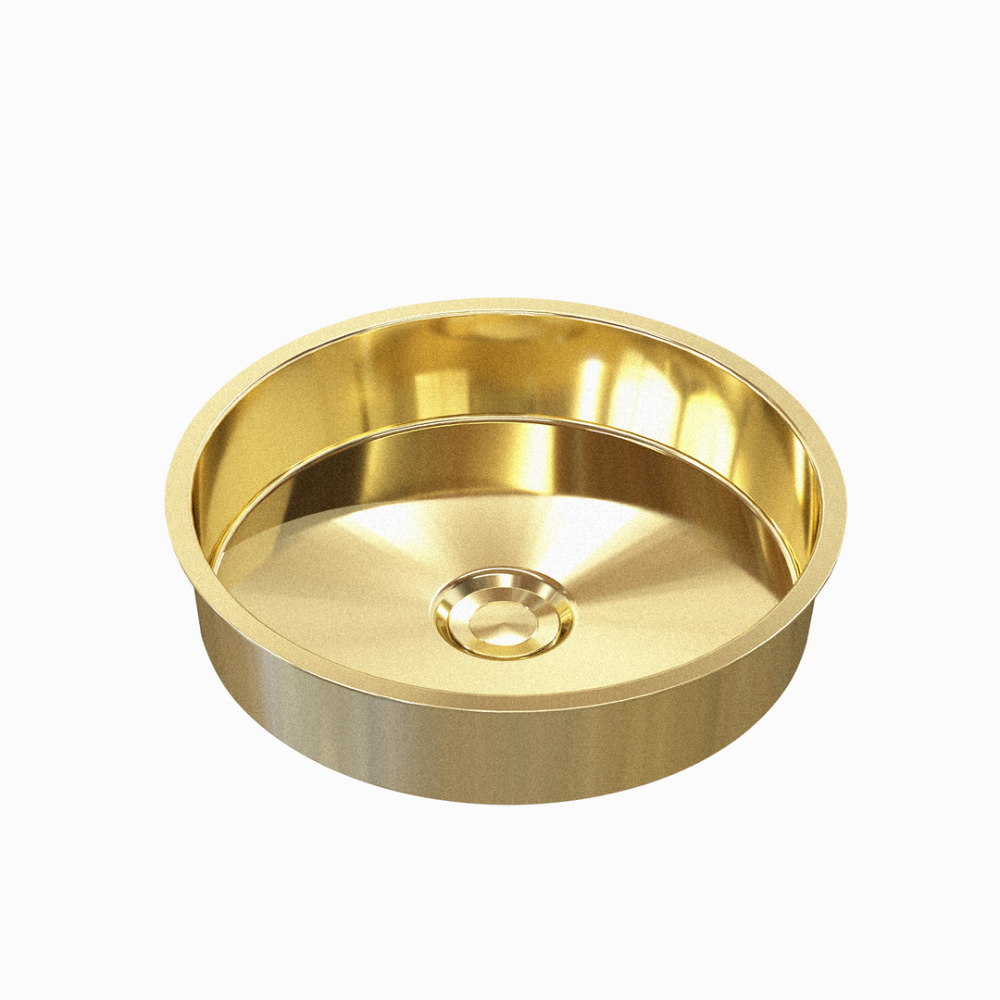 Sink Prep Bowl Metallic Rossco Brass Single Skin Small Round 380mm (L) x 380mm (W) x 100mm (H