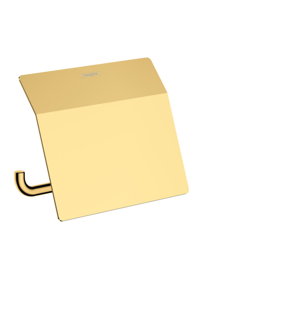 Bathroom Accessories Toilet Roll Holder Hansgrohe AddStoris with Cover Polished Gold Optic