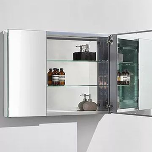 Mirror Cabinet 2 Door w/ Glass Shelves & Hinges & Aluminium Casing 750x660x127mm