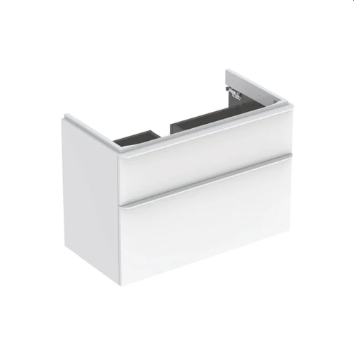 Geberit Smyle Square cabinet for washbasin, with two drawers: B=88.4cm, H=61.7cm, T=47cm, white / high-gloss coated