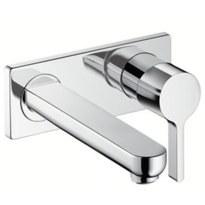 Tap Basin Mixer Wall Type Hansgrohe Metris S Finishing Set with Coverplate and 225mm Spout Chrome