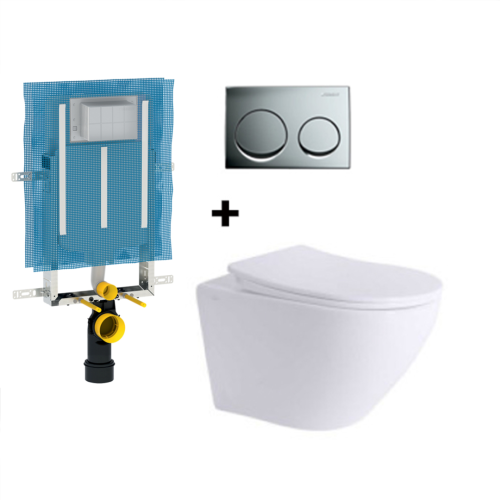 Solo Bali Wall Hung Pan with Geberit Alpha10 Flush plate & GB Cistern Combo