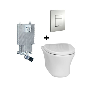 Betta Eco Diplomat Wall Hung Toilet with Grohe Flush plate Matt Chrome & Cistern Combo